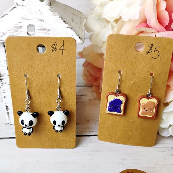 11 NEW Novelty Earring Lot/Bundle Resellers Panda, Dogs, PBJelly, Wine, Drinks - Picture 2 of 6